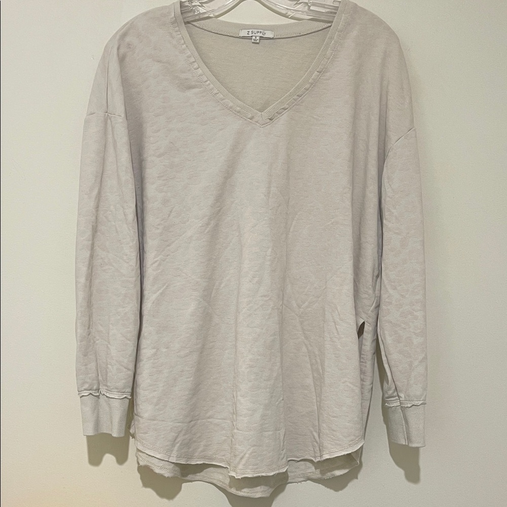 Z Supply Cream Leopard V-Neck Long Sleeve Top